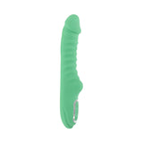 Evolved Full Throttle Warming Vibrator Silicone Mint Green with curved ribbed shaft for deep vibration and warming sensations.