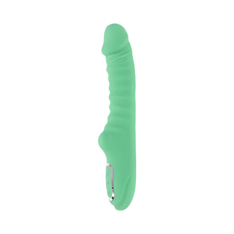 Evolved Full Throttle Warming Vibrator Silicone Mint Green, featuring a gently curved ribbed shaft for intense pleasure.