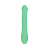 Evolved Full Throttle Warming Vibrator Silicone Mint Green with a ribbed shaft and gently curved design.