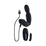 Zero Tolerance Mr Prostate Twirling Prostate Vibe with Remote shown with USB charging cable and remote control.