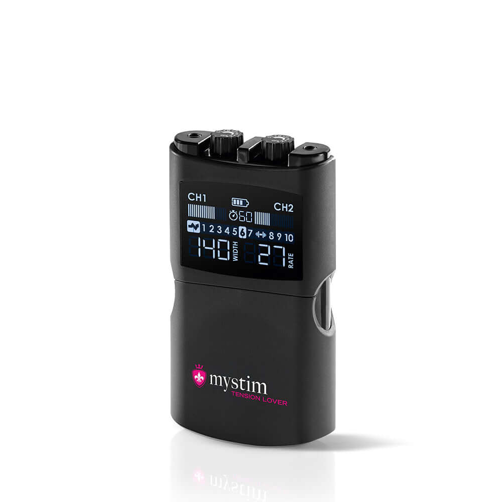 Mystim Tension Lover 2 stimulation device with adjustable channels and digital display.