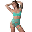 Magic Silk Caribbean Crush Demi Bra & Thong with Garter Set Aqua Glow L/XL