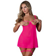 Magic Silk Pink Kink Cupless Babydoll, Harness Panty & Garter Cuffs Pink Glow S/M