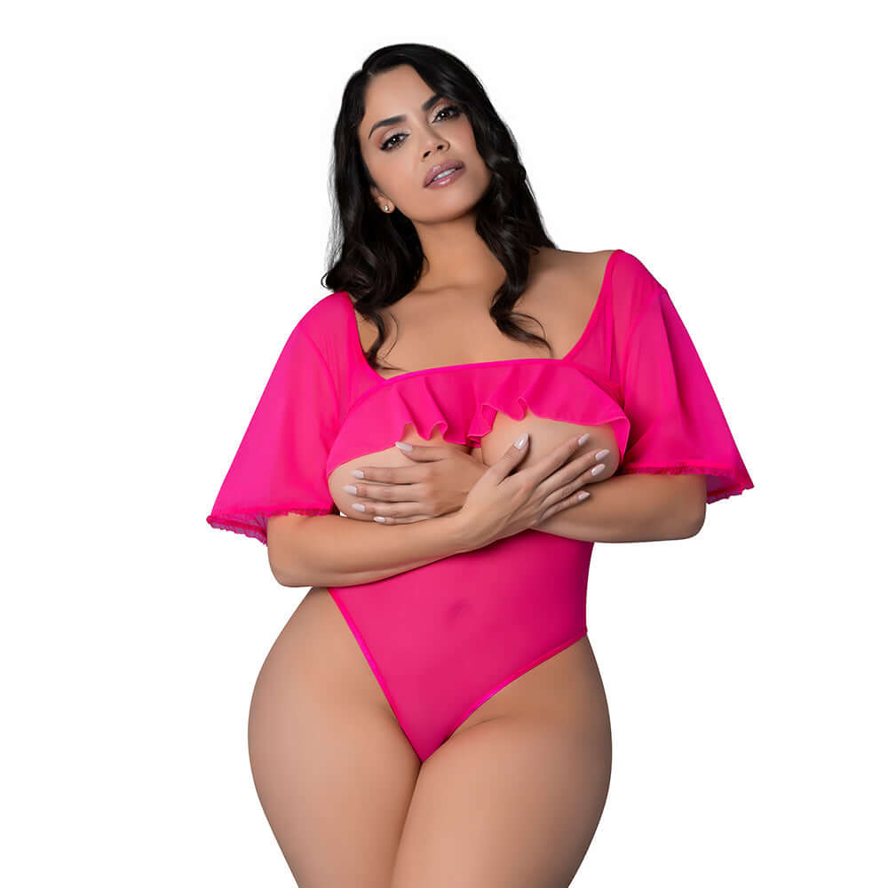Magic Silk Pink Kink Flutter Sleeve Teddy Pink Glow Queen Size