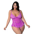 Magic Silk Butterfly Fantasies Basque & Cheeky Panty Set Neon Purple Queen Size