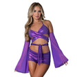 Magic Silk Glimmer Wrap Bralette, Booty Shorts & Sleeve Set Purple Disco S/M