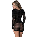Magic Silk Seamless Long Sleeve Romper Black with Rhinestones OS shown from the back, featuring a body-hugging fit and intricate design.