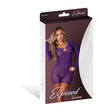 Magic Silk Seamless Long Sleeve Romper Purple OS packaging showcasing the romper design and features.