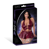Lust Fetish Seraphina Burgundy Queen Size lingerie set packaging featuring bold fashion styling and wet-look finish.