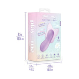 Play With Me Flutter Love Massager Purple packaging with dimensions and design details.