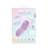 Play With Me Flutter Love Massager Purple packaging with butterfly design and remote control features.