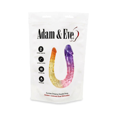 Adam and Eve Sunrise Dreams Double Dong packaging with ombre colors and dual stimulation features.