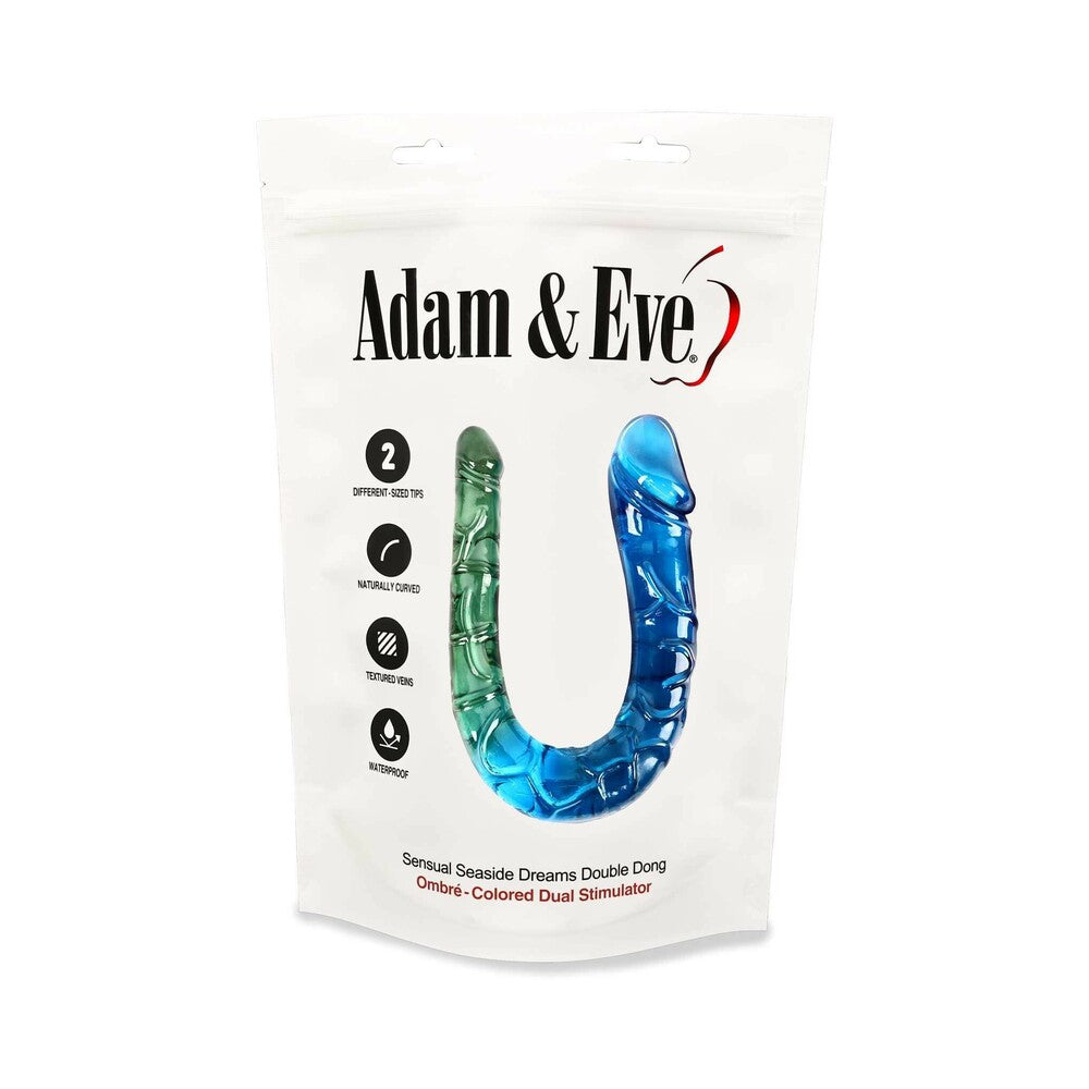 Adam and Eve Sensual Seaside Dreams Double Dong in packaging, showcasing its ocean-inspired design.
