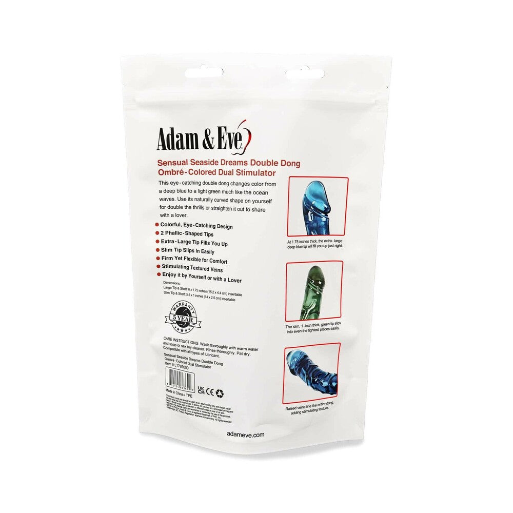 Adam and Eve Sensual Seaside Dreams Double Dong packaging showcasing ombre design and features.