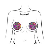 Pastease Disco Ball Nipple Covers Shimmering Glitter Pasties displayed on a stylized torso illustration.