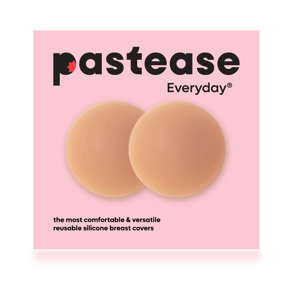 Pastease Halos Silicone Nipple Covers Small A-C Cup on a pink background with text about comfort and versatility.
