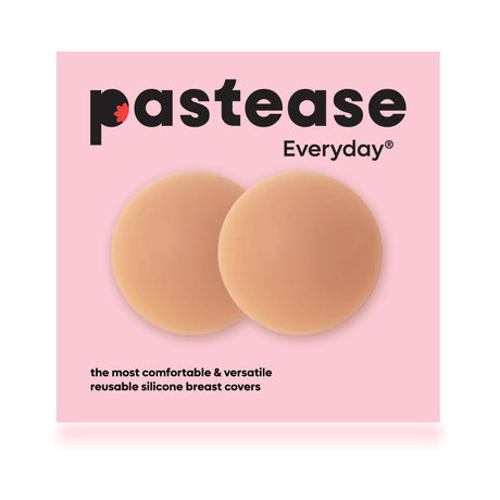 Pastease Halos Silicone Nipple Covers Small A-C Cup on a pink background with text about comfort and versatility.