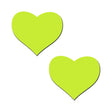 Glow-in-the-Dark Neon Yellow Heart Pasties Nipple Covers for festivals and parties, vibrant heart-shaped design.