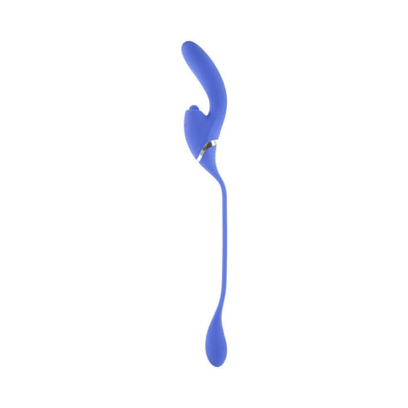 Evolved All In Rechargeable Dual Vibrating Tapping Vibe Blue shown from side perspective highlighting its flexible design.