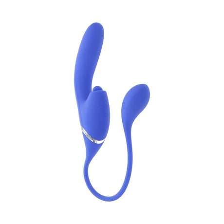 Evolved All In Rechargeable Dual Vibrating Tapping Vibe Blue shown in vibrant blue color with flexible design and dual motors.