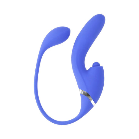 Evolved All In Rechargeable Dual Vibrating Tapping Vibe Blue showcasing its sleek design and flexible features.