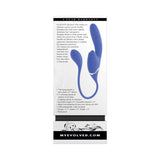 Evolved All In Rechargeable Dual Vibrating Tapping Vibe Blue packaging showing features and warranty details.