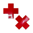 Pastease Plus X Faux Latex Pleather Vinyl Red Cross Pasties in bold red color.