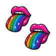 Pastease Taste the Rainbow Sparkling Tongue Out Breast Covers featuring a rainbow tongue design.