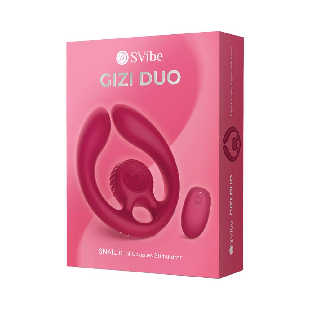 SVibe Snail GIZI Duo Couples Stimulator Burgundy packaging showcasing the innovative design and dual stimulation features.