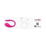 Lovense Lush Mini G-spot Egg Vibrator in pink with USB charging cable and packaging.