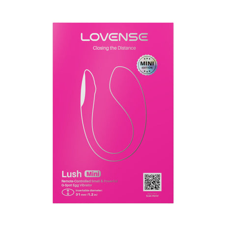Lovense Lush Mini G-spot Egg Vibrator packaging showcasing remote control features and compact design.