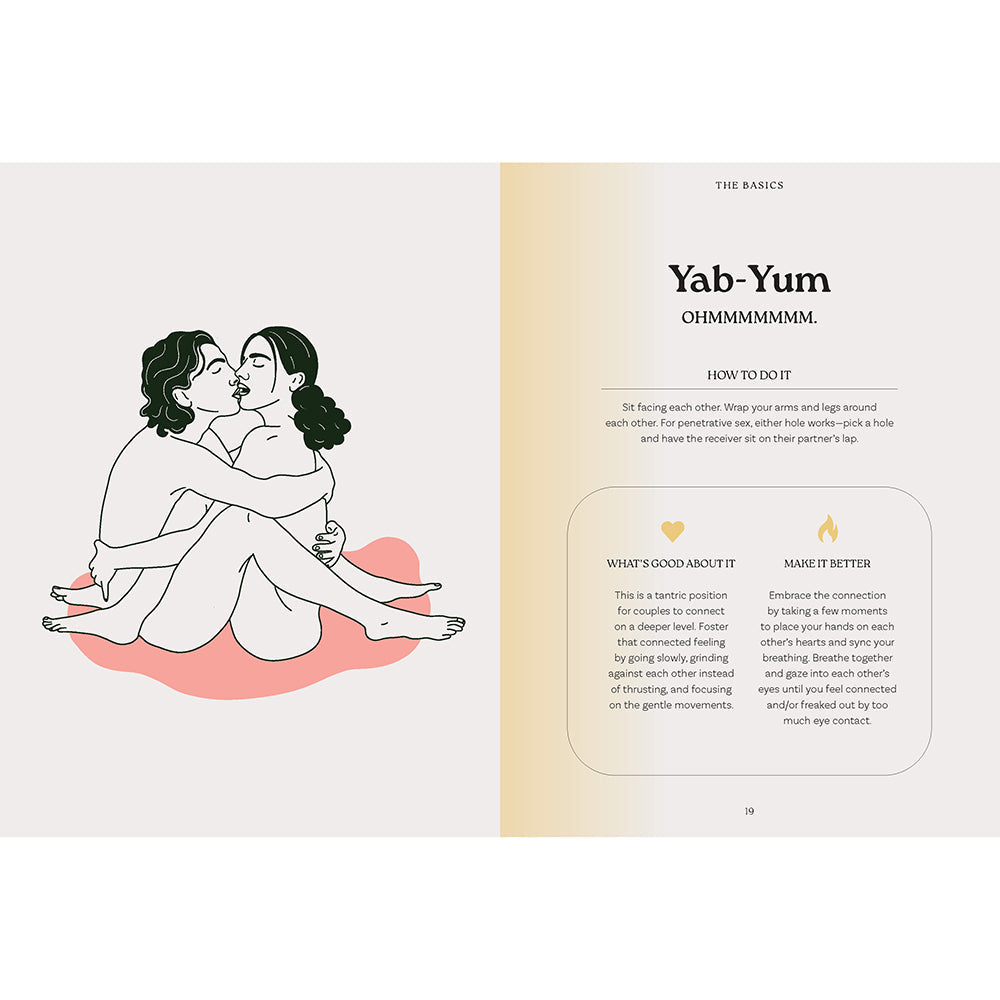 Illustration of Yab-Yum position from The Sex Position Playbook 69 Positions Hardcover Book, showcasing couple intimacy.