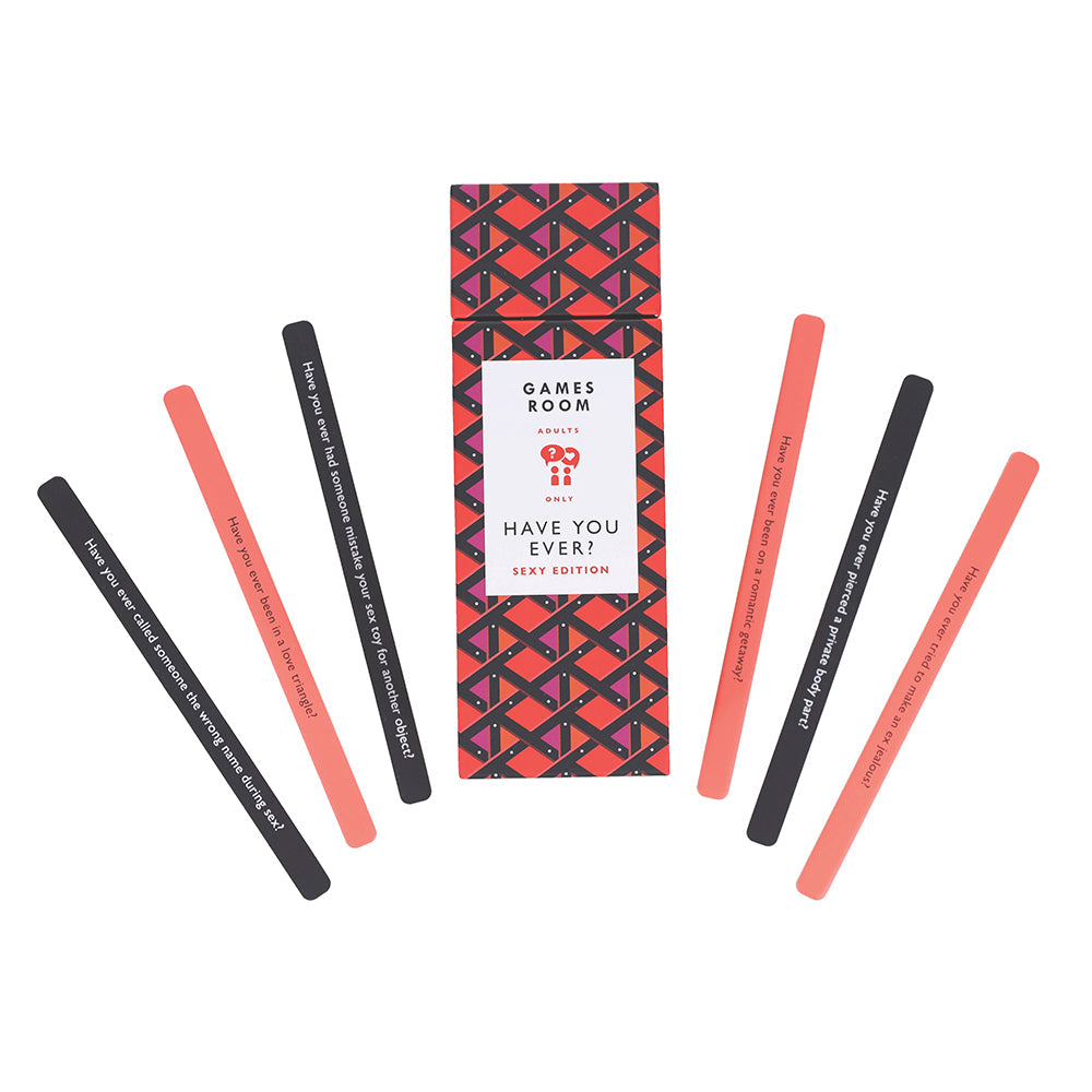 Have You Ever Sexy Edition adult conversation game with playful prompts and colorful sticks.