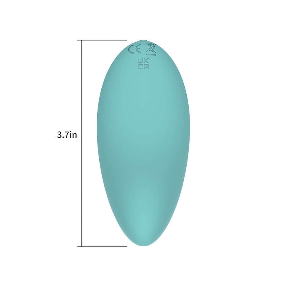 Spectrum Essentials Compact External Vibrator Blue, palm-sized with a smooth pebble shape, dimensions 3.7 inches.