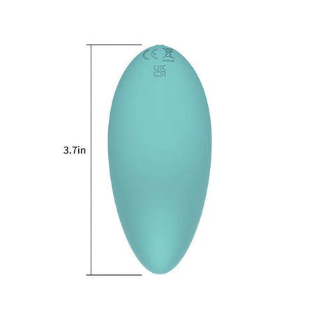 Spectrum Essentials Compact External Vibrator Blue, palm-sized with a smooth pebble shape, dimensions 3.7 inches.