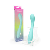 Spectrum Essentials Silicone G-spot Vibrator Blue in packaging on display stand.