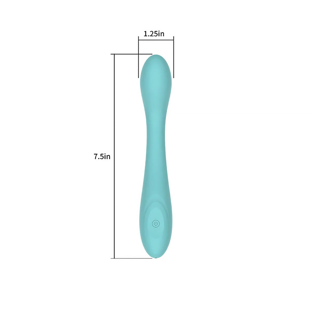 Spectrum Essentials Silicone G-spot Vibrator Blue dimensions showing length of 7.5 inches and width of 1.25 inches.