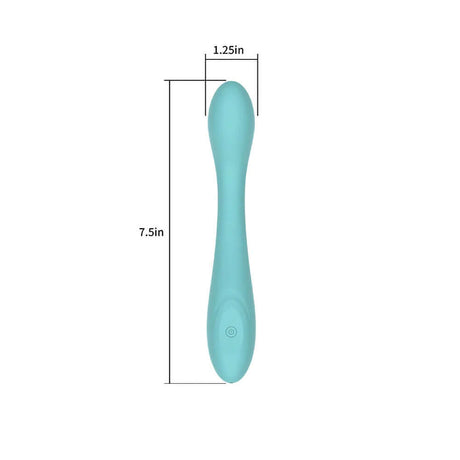 Spectrum Essentials Silicone G-spot Vibrator Blue dimensions showing length of 7.5 inches and width of 1.25 inches.
