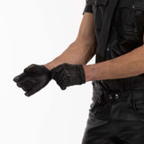 Person wearing Prowler RED Leather Gloves 2XL, showcasing the stylish design and fit, ideal for enhancing any outfit.