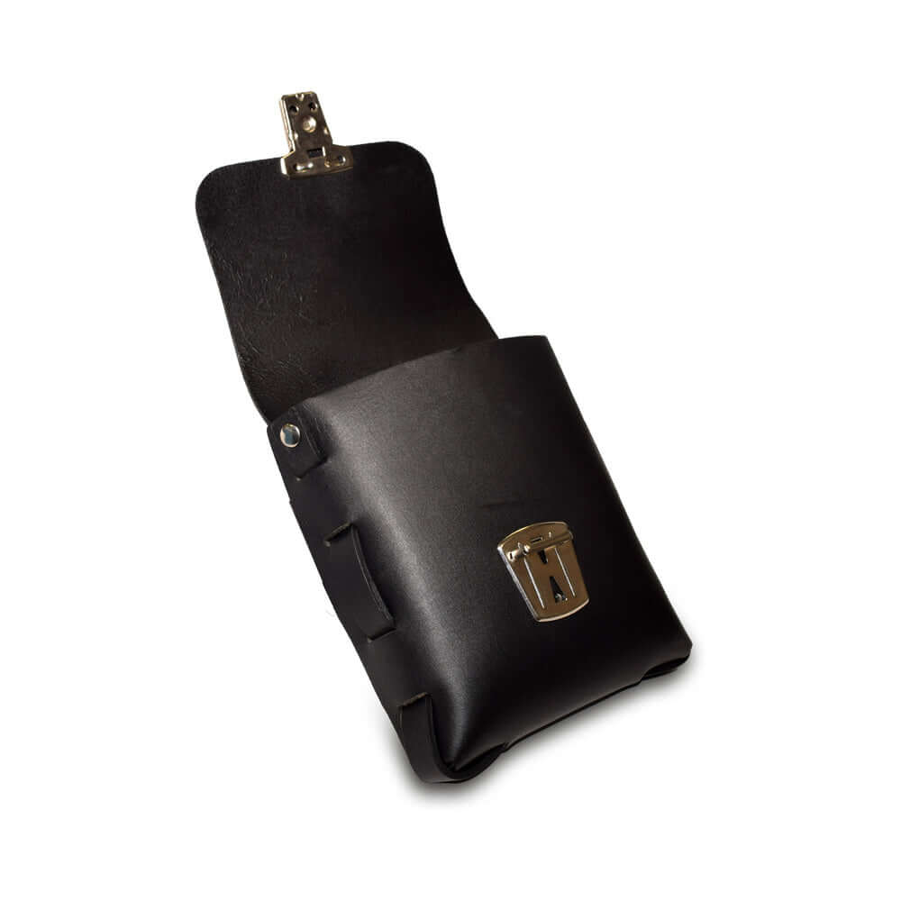 Prowler RED Leather Buckle Pouch Black opened with a sleek black finish and metallic buckle.