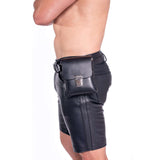 Prowler RED Leather Buckle Pouch Black worn on the hip, showcasing its sleek design and practical storage features.