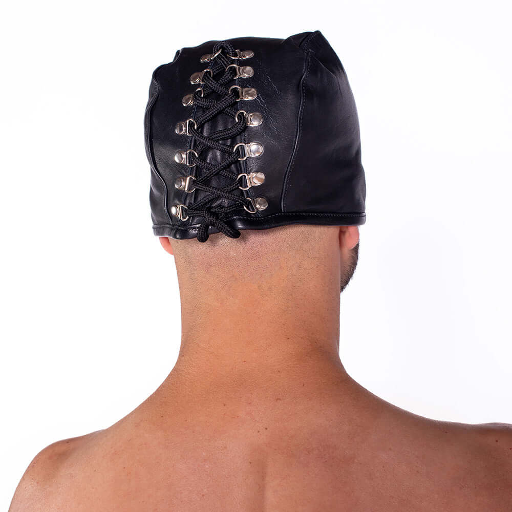 Prowler RED Leather Executioners Hood Black featuring a sleek black finish and structured lace-up back design.