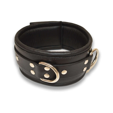 Prowler RED Leather Lockable Collar L XL Black featuring durable leather and stylish restraint design.