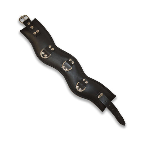 Prowler RED Leather Posture Collar Black S M showcasing a stylish design with multiple metal buckles.