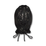 Prowler RED Leather Double Hood with Front Zipper showing its black leather texture and laced design from above.