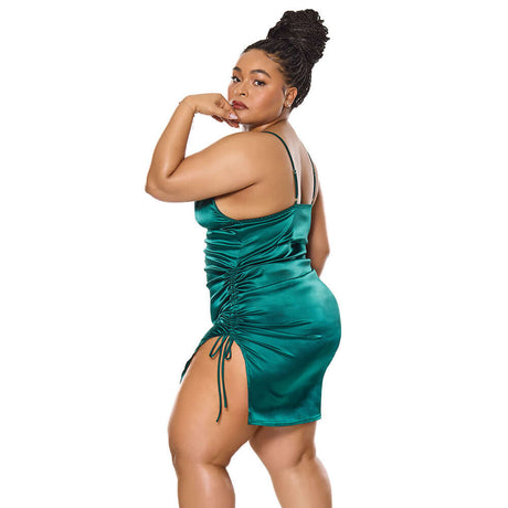 Coquette Holiday Dress Lingerie Green 3XL 4XL on a model highlighting curves and elegant design.