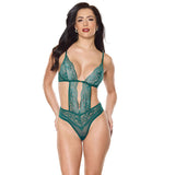 Coquette Holiday Teddy Lingerie Green L showcasing a stylish and elegant one-piece teddy with lace details.