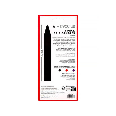 Me You Us Drip Candles 3 Pack Black packaging showcasing the bold black candle design for wax play.