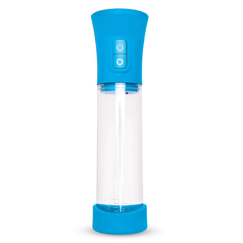 Me You Us Pro Rechargeable Penis Pump in blue, designed for male performance enhancement.