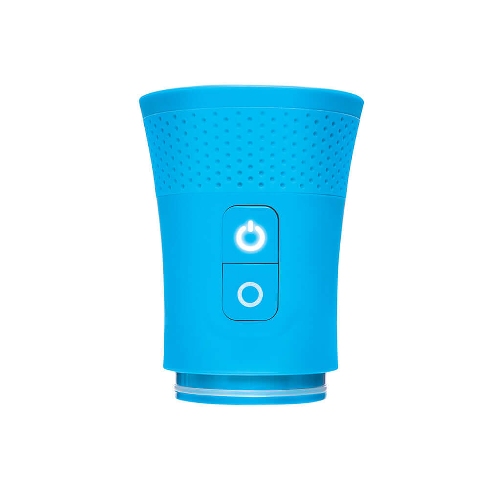 Me You Us Pro Rechargeable Penis Pump in vibrant blue color with control buttons for enhanced performance.